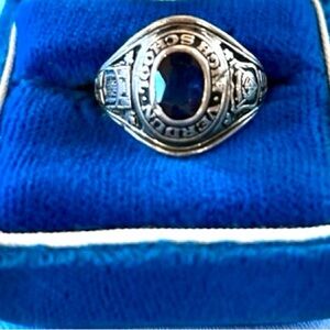 Verdun High School Silver Ring with Blue Gem